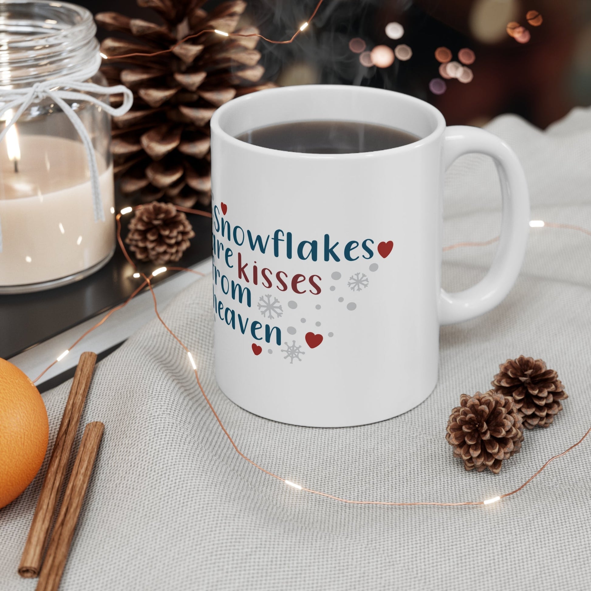 11oz Christmas Snowflake & Kisses Coffee Mug - Just Grace Ceramics