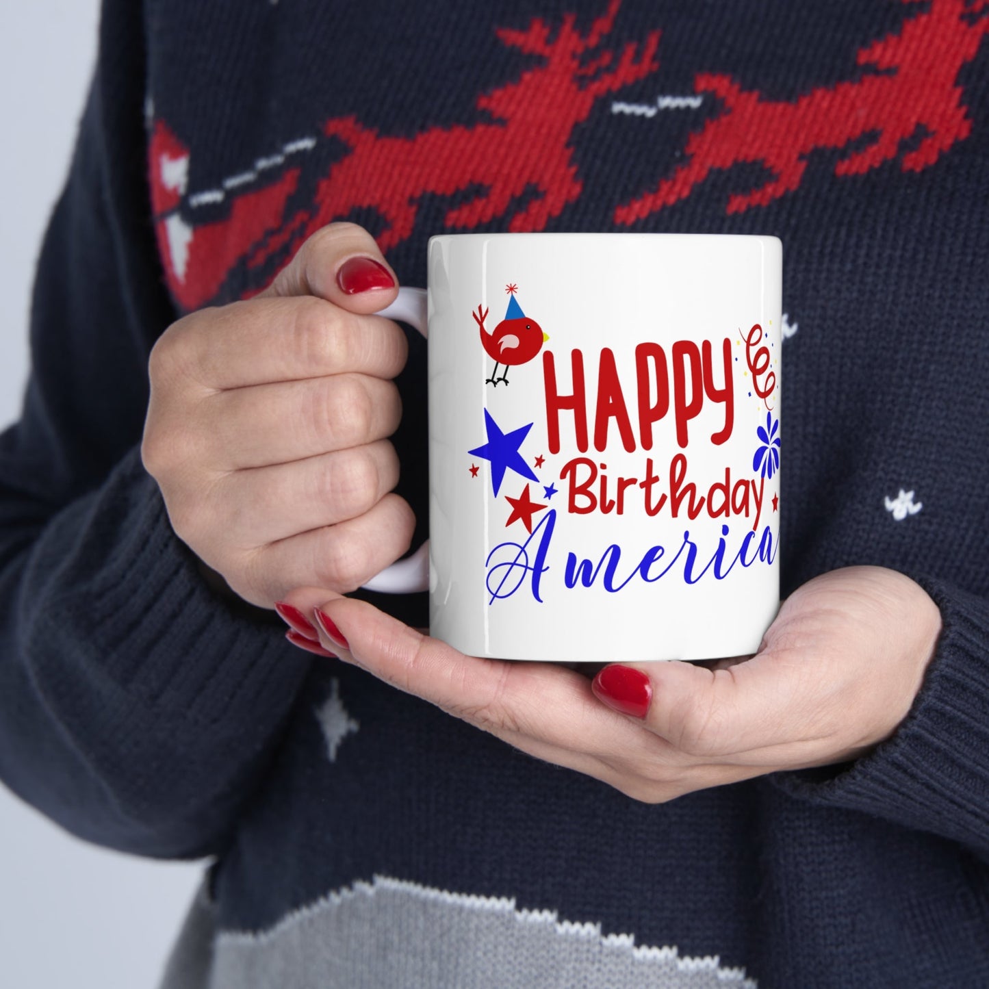 11oz Happy Forth of July Coffee Mug - Just Grace Ceramics