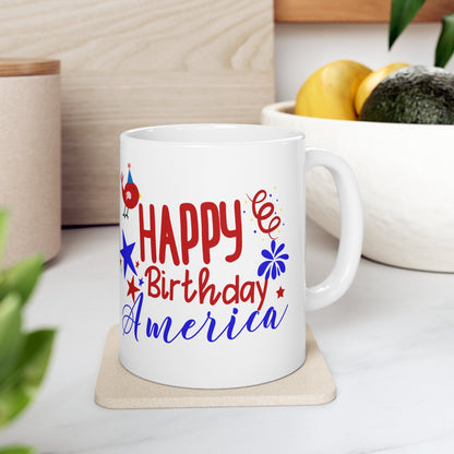 11oz Happy Forth of July Coffee Mug - Just Grace Ceramics