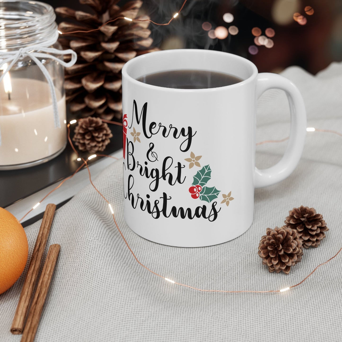 11oz Merry Bright Christmas Coffee Mug - Just Grace Ceramics