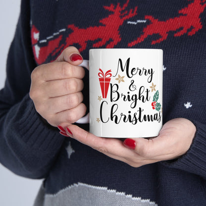 11oz Merry Bright Christmas Coffee Mug - Just Grace Ceramics