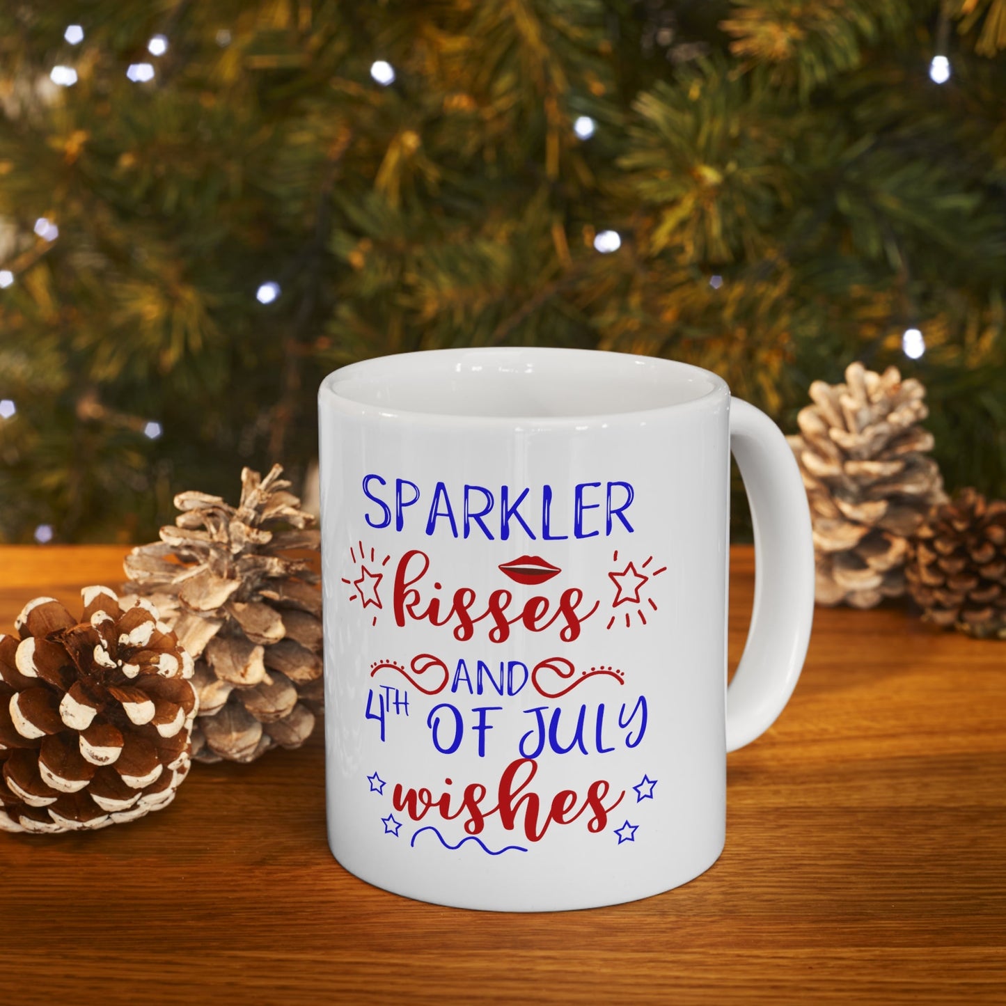 11oz Sparkle Kisses Forth of July Coffee Mug - Just Grace Ceramics