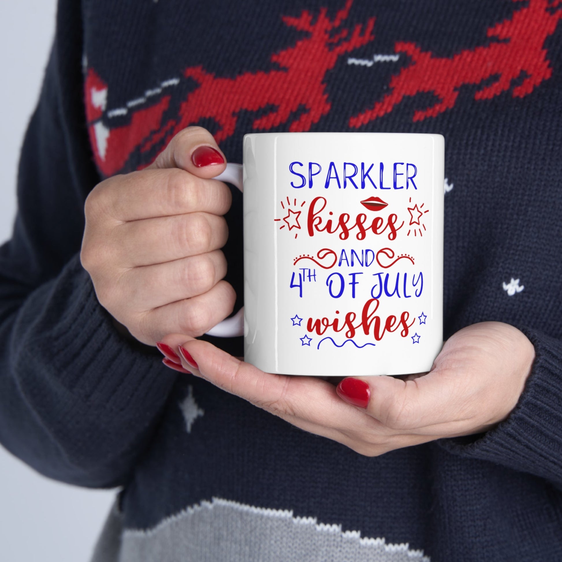 11oz Sparkle Kisses Forth of July Coffee Mug - Just Grace Ceramics