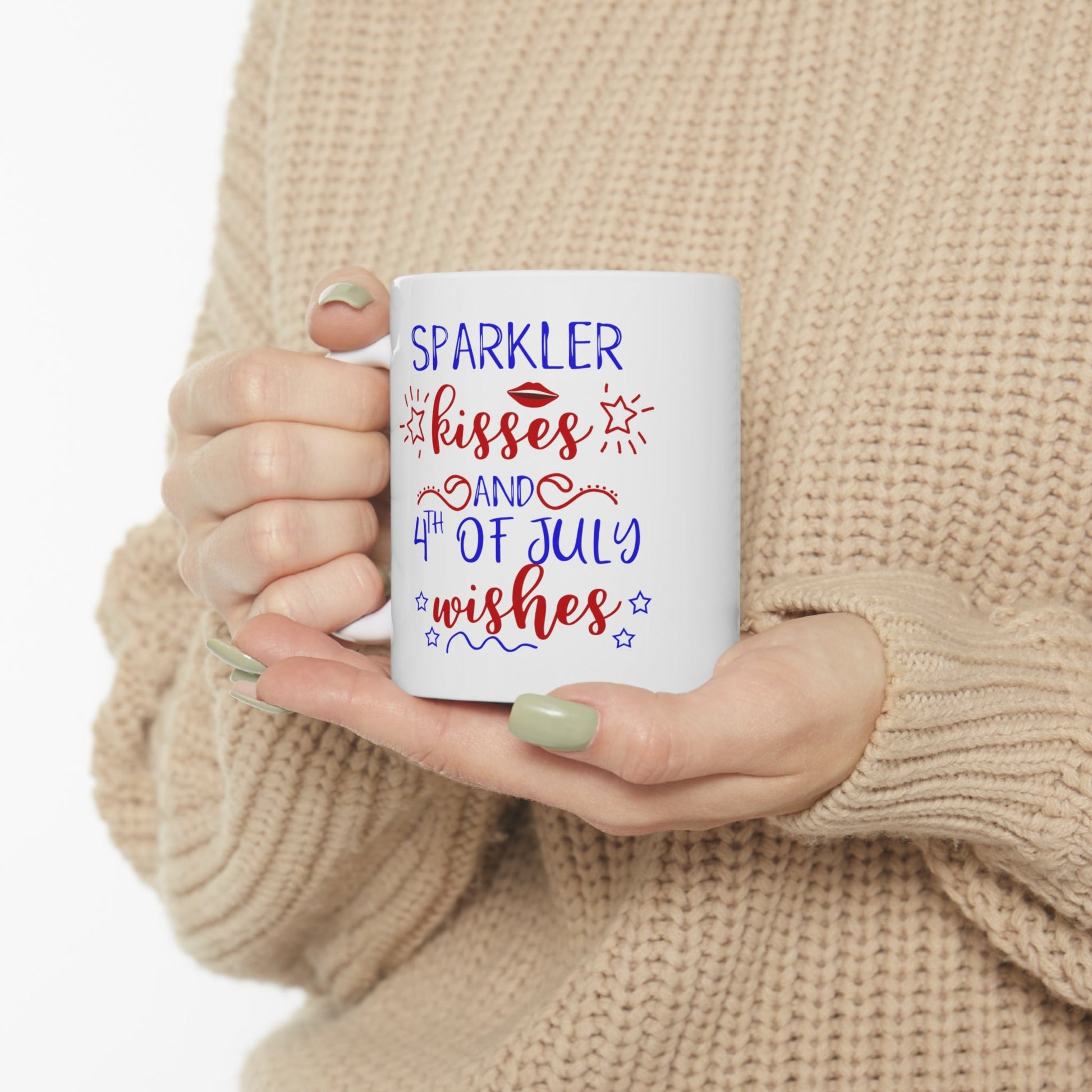 11oz Sparkle Kisses Forth of July Coffee Mug - Just Grace Ceramics