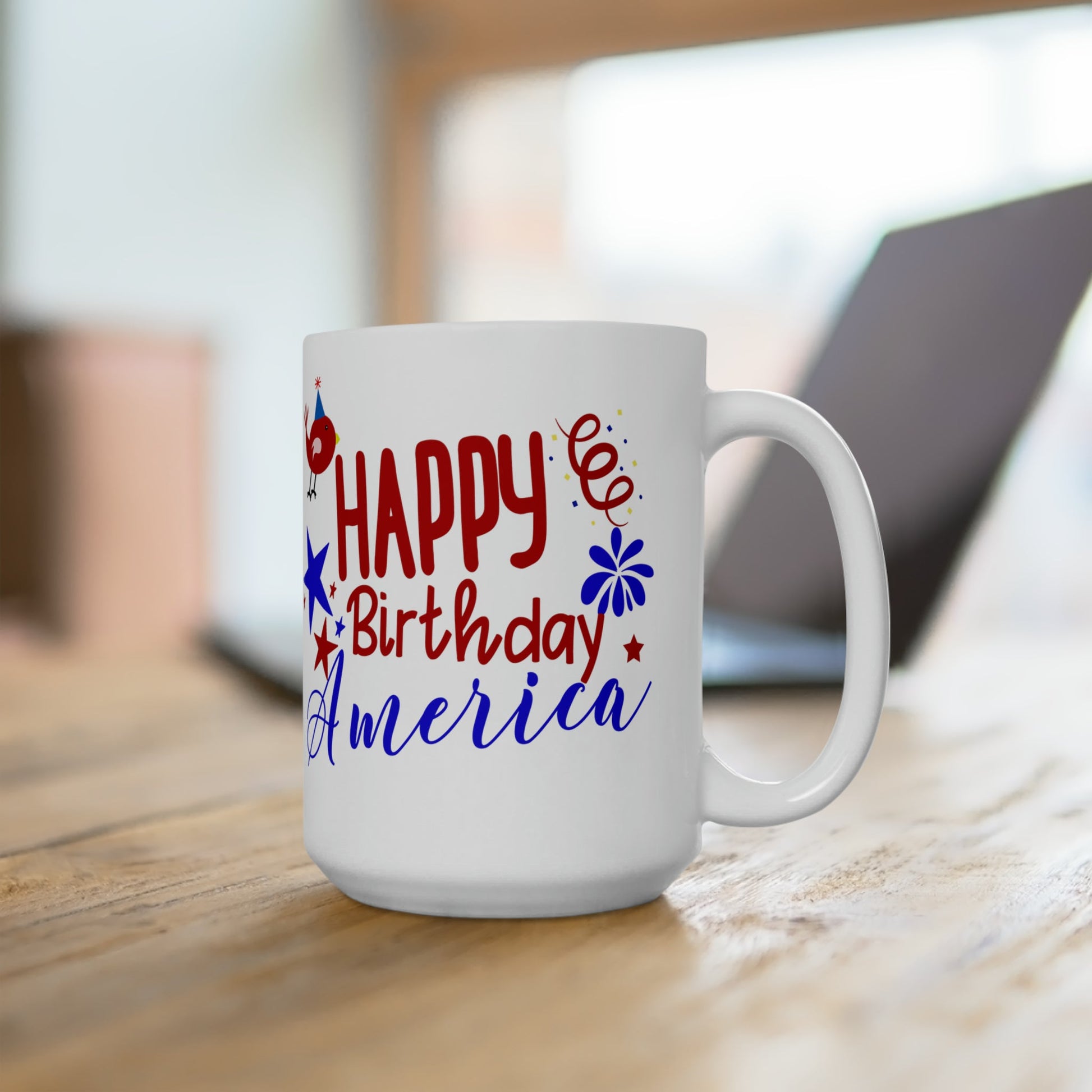 15oz Happy Birthday America Forth of July Coffee Mug - Just Grace Ceramics