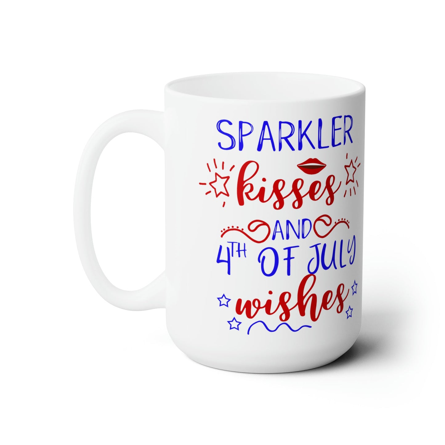 15oz Sparkle & Kisses Forth of July Coffee Mug - Just Grace Ceramics