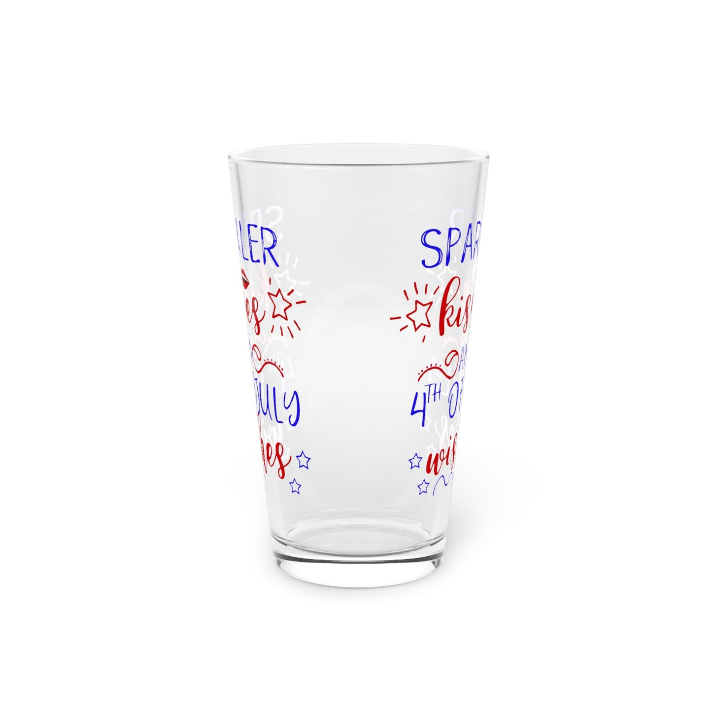 16oz Sparkle & Kisses Forth of July Pint Glass - Just Grace Ceramics