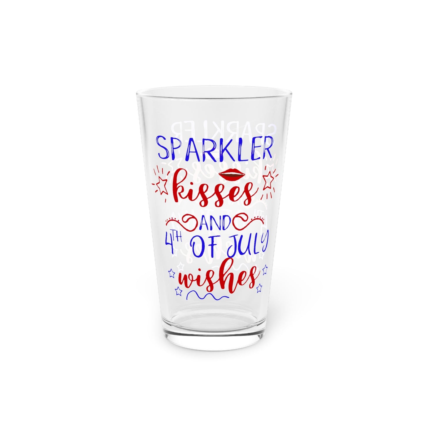 16oz Sparkle & Kisses Forth of July Pint Glass - Just Grace Ceramics