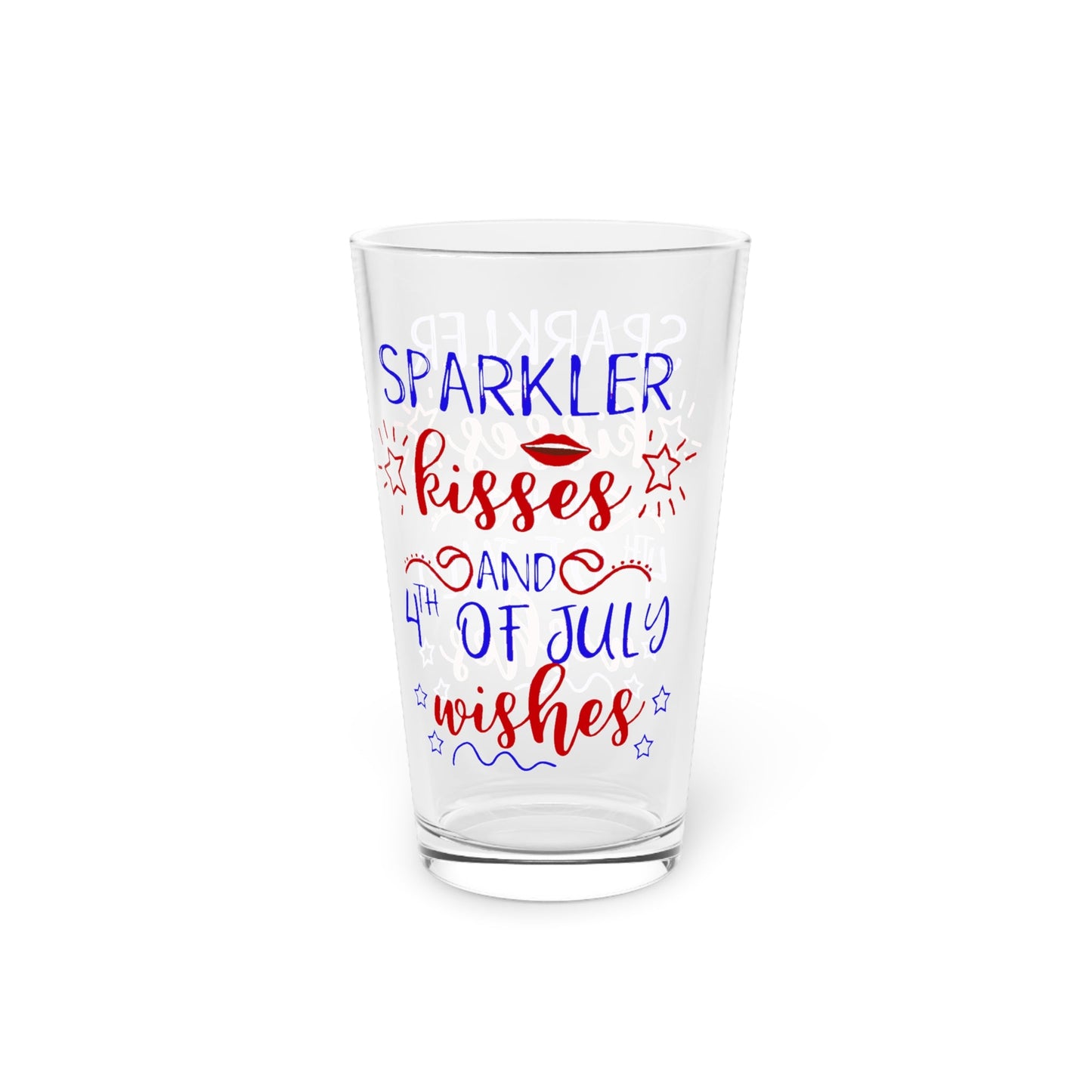 16oz Sparkle & Kisses Forth of July Pint Glass - Just Grace Ceramics