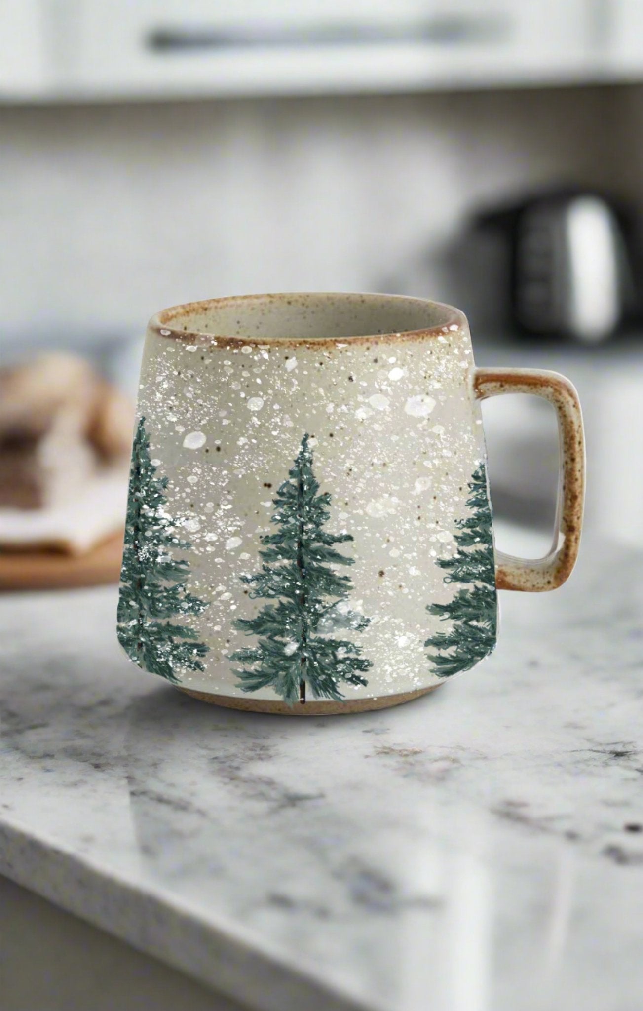 Evergreen Snowy Trees Stoneware Mug - Just Grace Ceramics