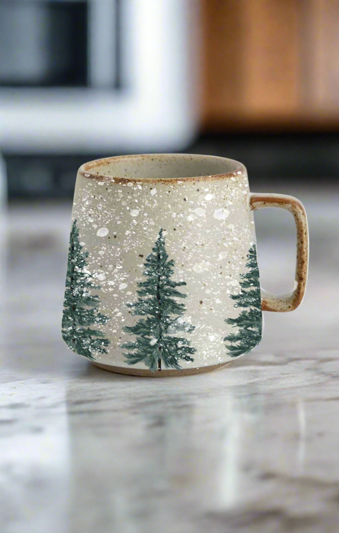 Evergreen Snowy Trees Stoneware Mug - Just Grace Ceramics