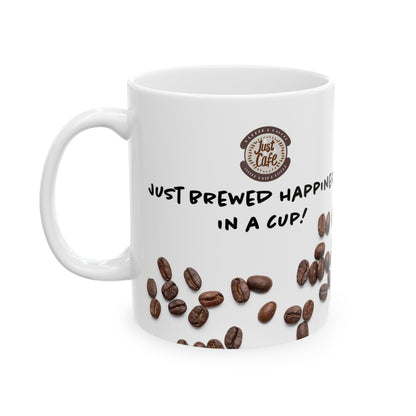 Just Brewed Happiness Ceramic Mug, (11oz) - Just Grace Ceramics