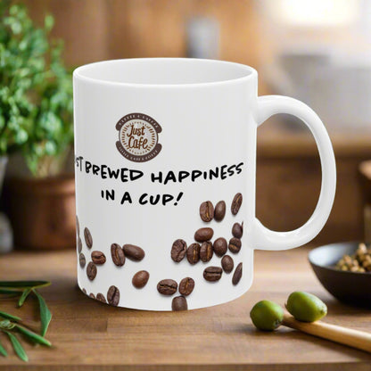 Just Brewed Happiness Ceramic Mug, (11oz) - Just Grace Ceramics