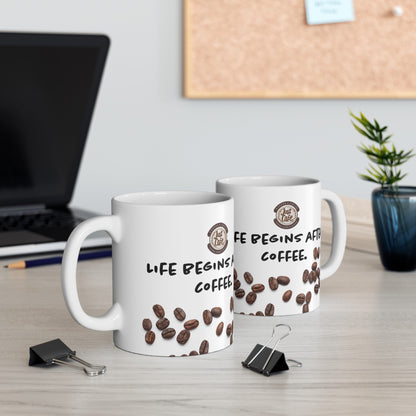 Life & Coffee White Ceramic Coffee Mug, (11oz) - Just Grace Ceramics